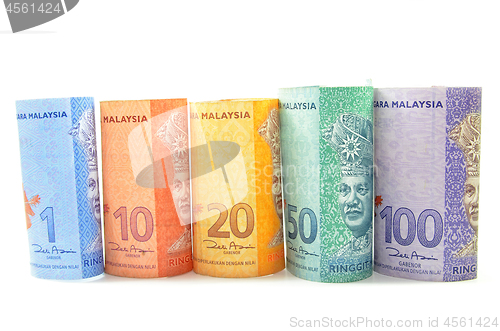 Image of Malaysia currency one,five,ten,fifty and hundred ringgit