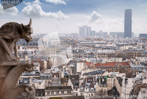 Image of paris cathedral notre dame gorgoyle view cityscape