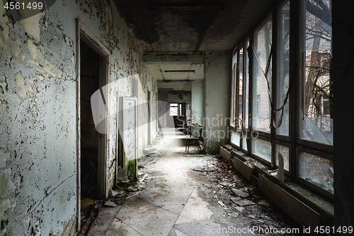 Image of Abandoned corridor in Pripyat Hospital, Chernobyl Exclusion Zone 2019