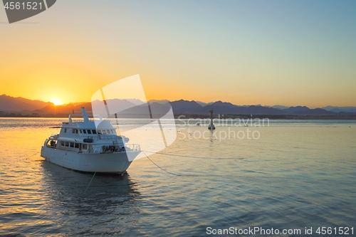 Image of Luxury yacht docking near coral reef