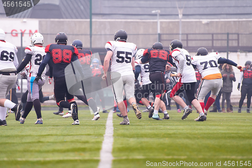 Image of training match of professional american football players