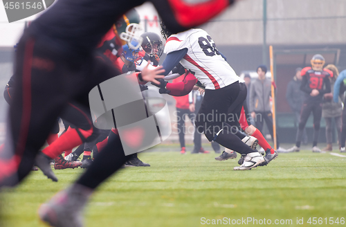 Image of training match of professional american football players