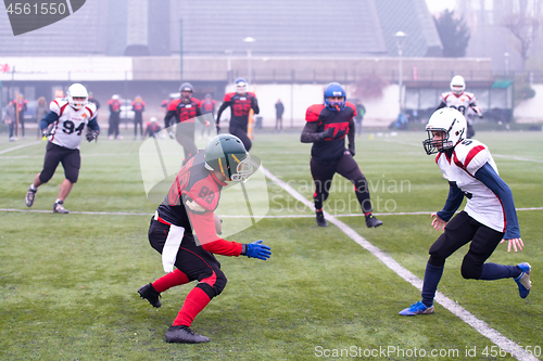 Image of training match of professional american football players