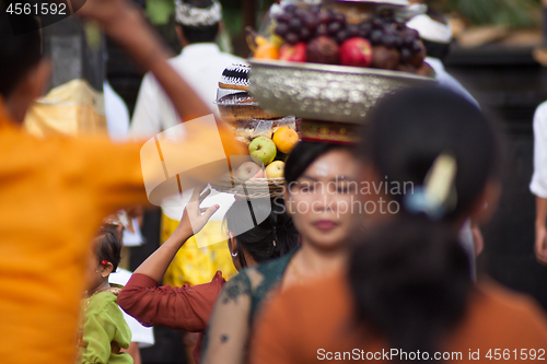 Image of Bali, Indonesia - Feb 2, 2012 - Hari Raya Galungan and Umanis Galungan holiday fesival parade - the days to celebrate the victory of Goodness over evil, on February 2nd 2012 on Bali, Indonesia