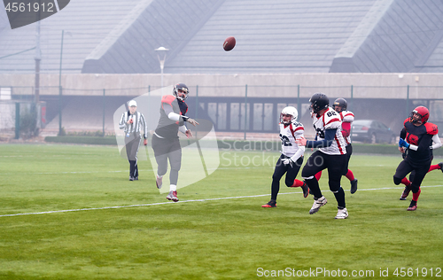 Image of training match of professional american football players