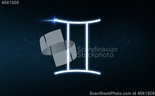 Image of gemini sign of zodiac over night sky and stars