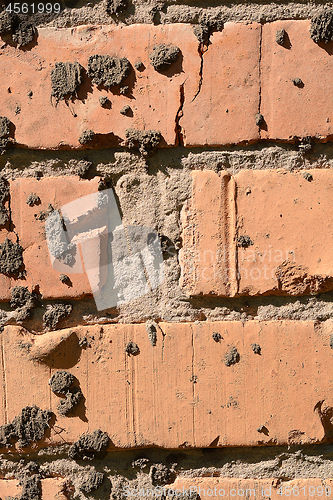 Image of Old Red Rock Stone Wall, texture background