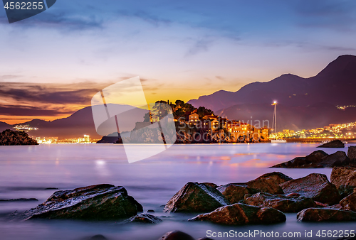 Image of Sveti Stefan at sunset