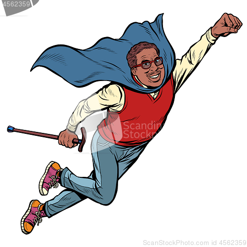 Image of african man retired superhero. Health and longevity of older people