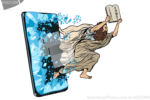 Image of Moses the prophet with the tablets of commandments. Christian online news concept