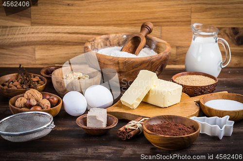 Image of Assortment of baking ingredients for Xmas cookies