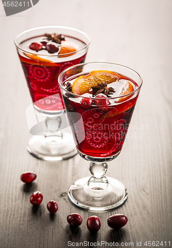 Image of Hot cranberry mulled wine with oranges, anise and cinnamon