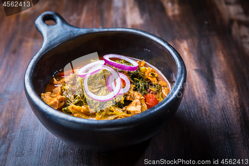 Image of Savoy cabbage stew or soup with chicken