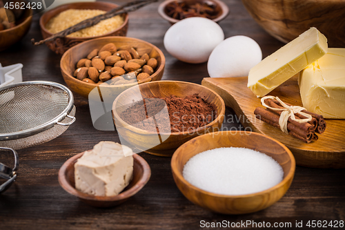 Image of Assortment of baking ingredients for Xmas cookies