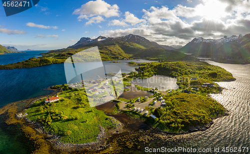 Image of Beautiful Nature Norway Aerial view of the campsite to relax.