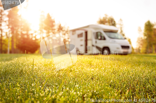 Image of Family vacation travel RV, holiday trip in motorhome