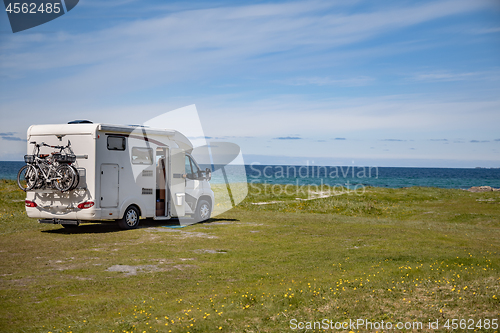 Image of Family vacation travel RV, holiday trip in motorhome