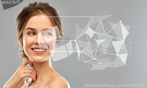 Image of young woman with skin pointers and low poly shape