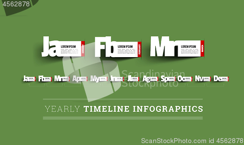 Image of Monthly timeline infographics. Paper cut vector illustration