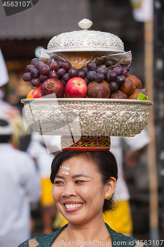 Image of Bali, Indonesia - Feb 2, 2012 - Hari Raya Galungan and Umanis Galungan holiday fesival parade - the days to celebrate the victory of Goodness over evil, on February 2nd 2012 on Bali, Indonesia