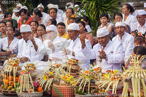 Image of Bali, Indonesia - Feb 2, 2012 - Hari Raya Galungan and Umanis Galungan holiday fesival parade - the days to celebrate the victory of Goodness over evil, on February 2nd 2012 on Bali, Indonesia