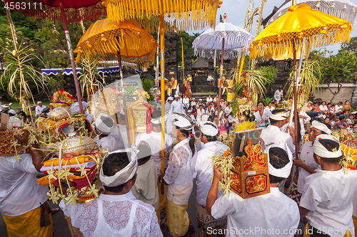 Image of Bali, Indonesia - Feb 2, 2012 - Hari Raya Galungan and Umanis Galungan holiday fesival parade - the days to celebrate the victory of Goodness over evil, on February 2nd 2012 on Bali, Indonesia