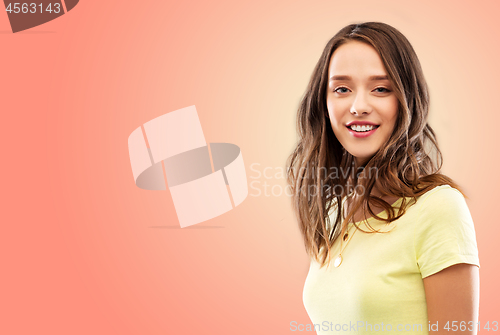 Image of young woman or teenage girl over pink background