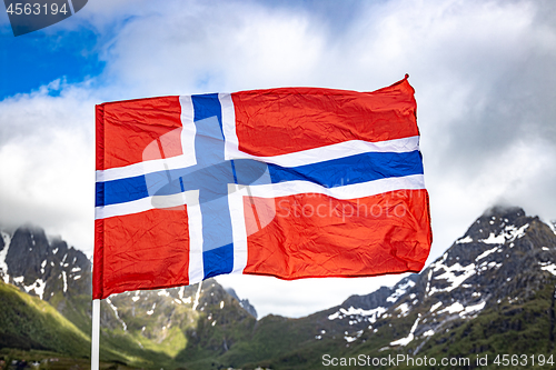 Image of Norway Flag. Beautiful Nature Norway natural landscape.