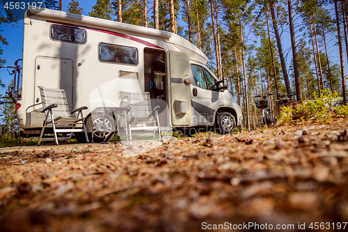 Image of Family vacation travel RV, holiday trip in motorhome