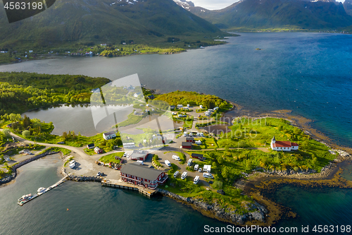 Image of Beautiful Nature Norway Aerial view of the campsite to relax.