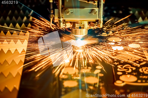 Image of CNC Laser cutting of metal, modern industrial technology.