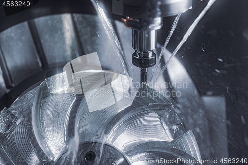 Image of Metalworking CNC lathe milling machine. Cutting metal modern pro
