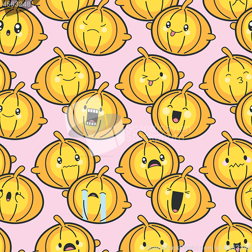 Image of Seamless Background Cute Pumpkins Celebrating Halloween