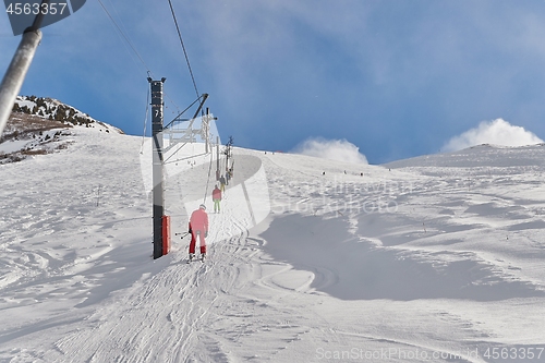 Image of Skiing slopes sunny weather