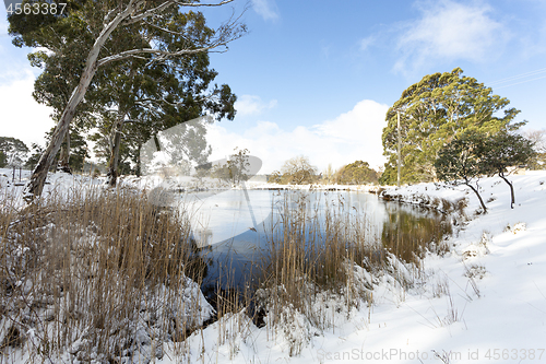 Image of Snow covered rural field with watering hole 