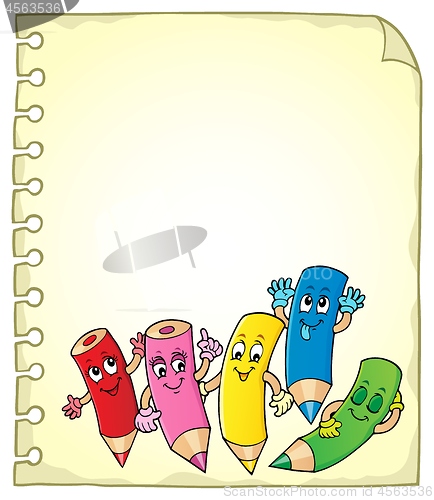 Image of Notepad page with happy wooden crayons