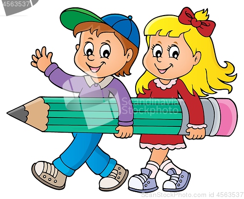 Image of Children holding big pencil image 1