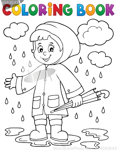 Image of Coloring book girl in rainy weather 1