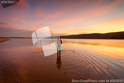 Image of Glorious sunset with water reflections in rural Australia