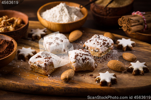 Image of Delicious marzipan cookies for Christmas with baking ingredients