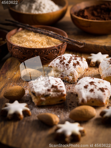 Image of Delicious marzipan cookies for Christmas with baking ingredients