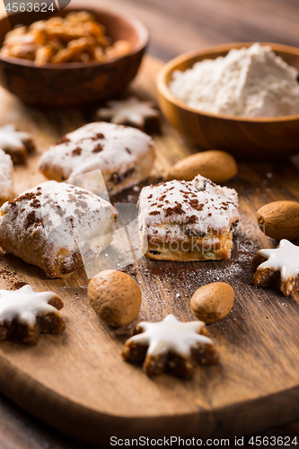 Image of Delicious marzipan cookies for Christmas with baking ingredients