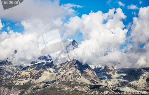 Image of Cloudy mountain landscape with the Matterhorn peak, Switzerland