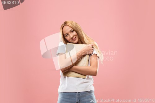 Image of The happy businesswoman with laptop