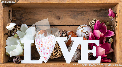 Image of love decoration in a wooden box