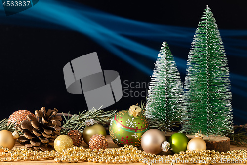 Image of Christmas decoration fir trees with glass balls