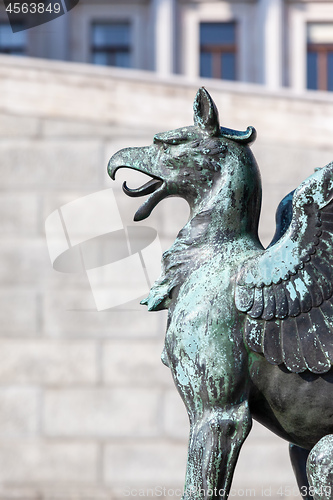 Image of a bronze statue at town hall Vienna Austria