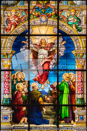 Image of colorful window in a church in Stockholm Sweden