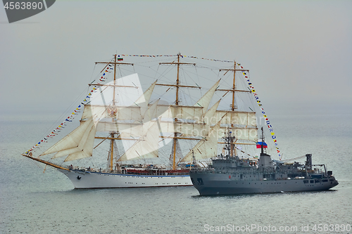 Image of Degaussing ship next to the Sailing one