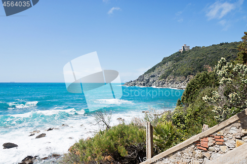 Image of Beautiful azure sea and the rocky beach